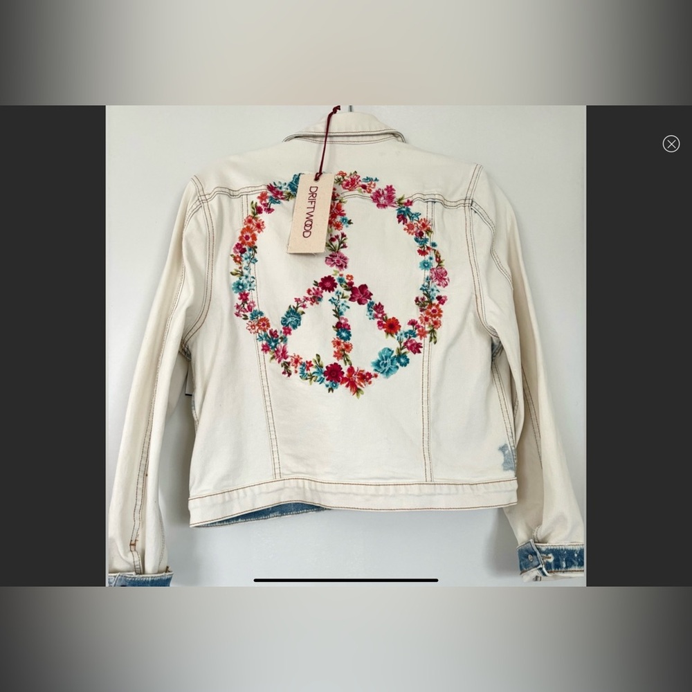 Driftwood Peace Sign Denim Crop Jacket